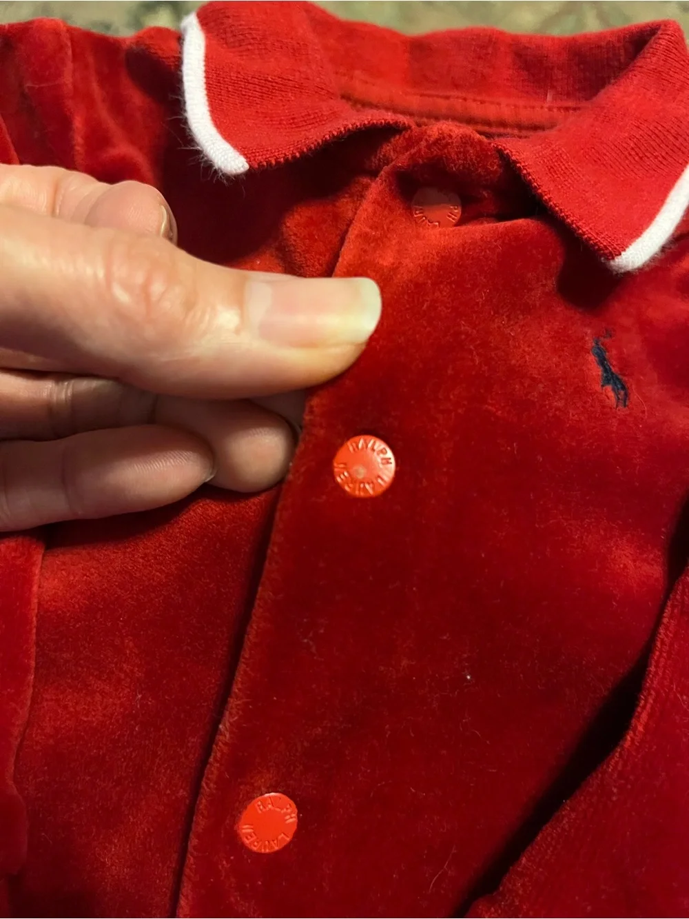 Ralph Lauren Baby Red Velour Footed Sleeper 3M Polo One Piece
